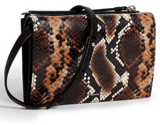 AllSaints Miki Silver Fetch Snake Embossed Leather Crossbody Bag