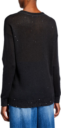 Brunello Cucinelli Sequined Linen-Silk Crewneck Sweater