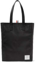 Thumbnail for your product : Thom Browne Pebble-Grain Leather-Trimmed Canvas Tote Bag