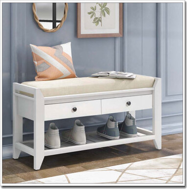Shoe Rack Bench with Cushioned Seat and Drawers