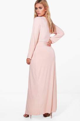 boohoo Plus Lacey Wrap Front Slinky Maxi Dress