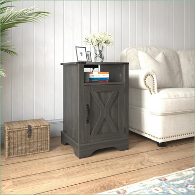 Latitude Run Farmhouse Rustic Nightstand with Charging Station & Storage - Light Grey