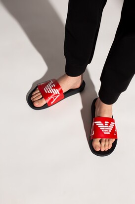 Emporio Armani Slides With Logo Men's Red - ShopStyle Shoes
