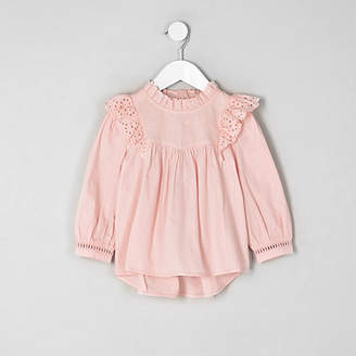 River Island Mini girls Pink frill broiderie swing top