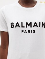 Thumbnail for your product : Balmain Buttoned-shoulder Logo-print Cotton-jersey T-shirt - White Black