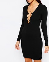 Thumbnail for your product : Club L Shift Dress With Plunge Neck And Disc Hardware Detail