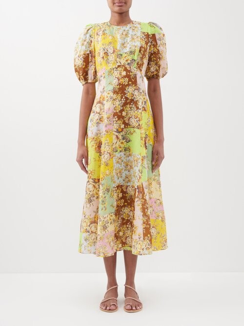 ALÉMAIS Alémais - Matilde Patchwork Floral-print Linen Midi Dress ...