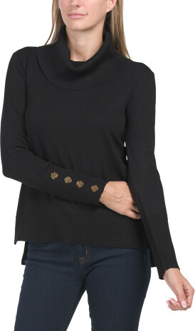TJMAXX Button Cuff Cowl Neck Sweater - ShopStyle