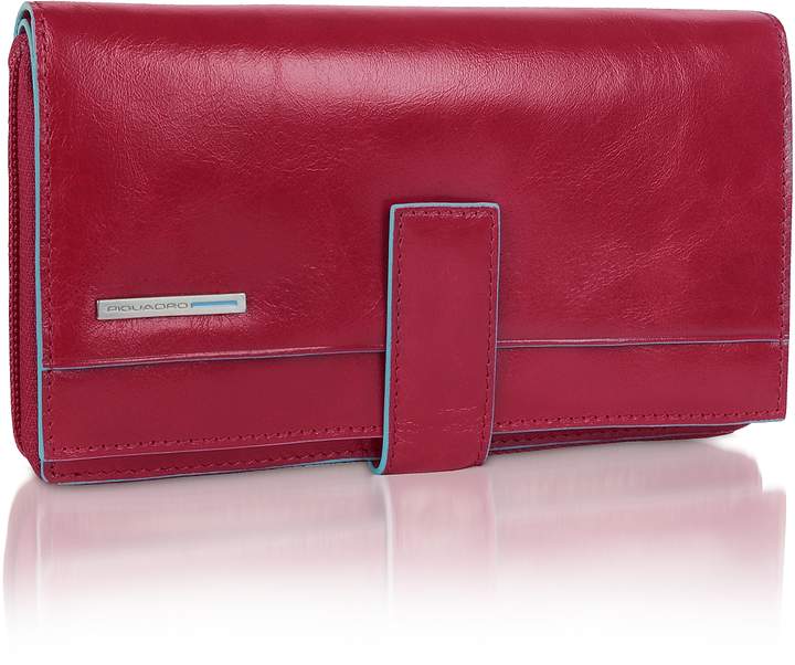 Piquadro Blue Square - Red Zip Around Leather Wallet - ShopStyle