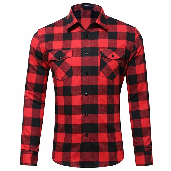 SUVIA Men's Long Sleeve Flannel Check Shirt Brushed Cotton Lumberjack Work  Plaid Shirt (Red Black 1 M) - ShopStyle