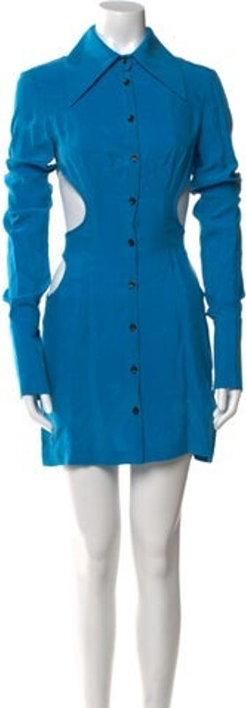 LADO BOKUCHAVA Shirtdress Blue Long Sleeve with Collar