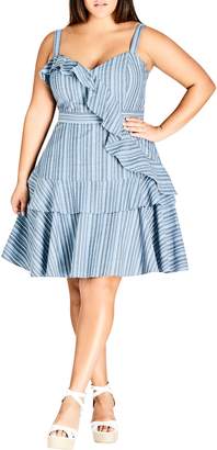 City Chic Summer Ruffle Stripe Dress