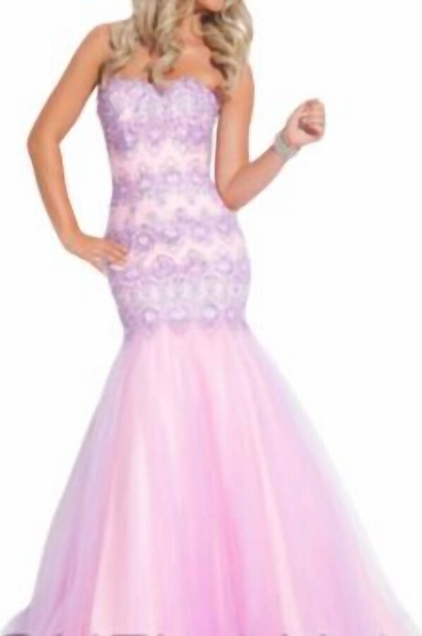 RACHEL ALLAN Strapless Fit And Flare Gown In Pink/lilac