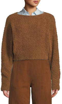 Vince Teddy Cropped Boat-Neck Wool-Blend Sweater