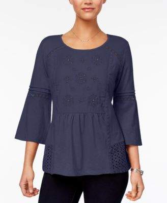 Style&Co. Style & Co Style & Co Petite Embroidered Lantern-Sleeve Top, Created for Macy's