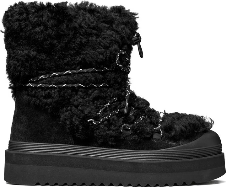 Tory Burch 40mm Shearling Lace-Up Mellow Boots