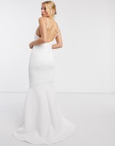 Thumbnail for your product : True Violet Black Label plunge neck backless fishtail maxi dress in ivory