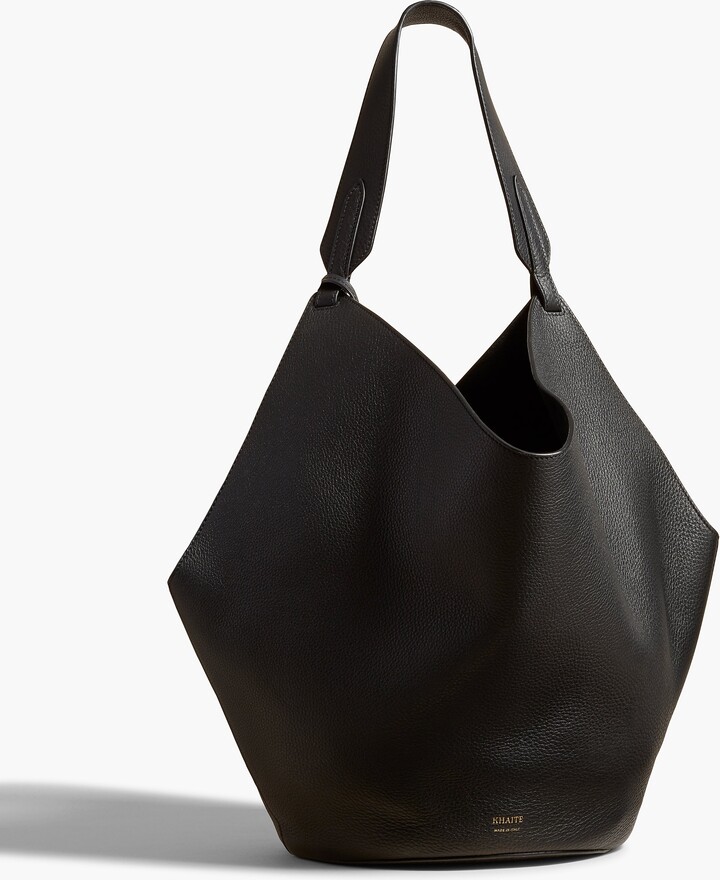 KHAITE Medium Lotus Tote in Black Pebbled Leather