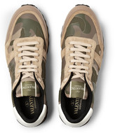 Thumbnail for your product : Valentino Panelled Leather and Suede Camouflage Sneakers