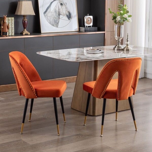 TUYOHWContemporaryDiningChairsSetof2SleekDiningRoomSideChairsChicAccentChairswithNailheadTrimBackforKitchenHomeDecorOrange