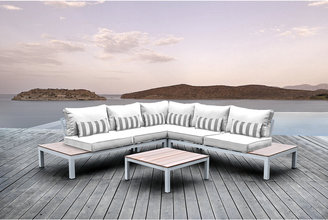 Solis Pulito 4-piece Outdoor Sectional White Aluminum with White Cushions and Grey and White Stripe Toss Pillows