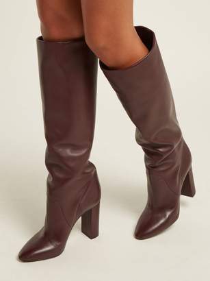 Saint Laurent Lou Leather Knee High Boots - Womens - Burgundy