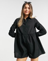Thumbnail for your product : ASOS DESIGN shirt smock romper in black