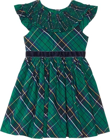 Janie and Jack Green Plaid Dress (Toddler/Little Kids/Big Kids) Girl's Dress Green : 4 Toddler, Cotton
