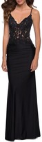 Thumbnail for your product : La Femme Sequined Lace Jersey Gown with Sheer Bodice