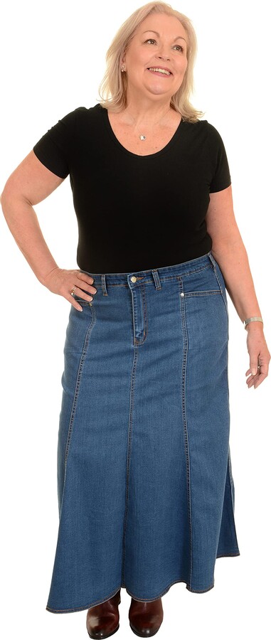 Ice Cool Ladies Plus Size Long Flared Stonewash Stretch Denim Maxi Skirt  Sizes 14 to 26 (14 [35″]) - ShopStyle