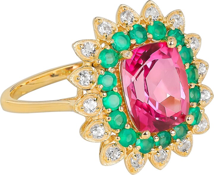 YS GEMS Pink Topaz Green Onyx & White Topaz Ring