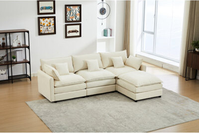 Latitude Run - Made 3 Modular Sectional With , White Chenille L-shaped For Home Decor, 32 Height Elegant Removable Modern Bedroom Height, 162.4 Lb Weight