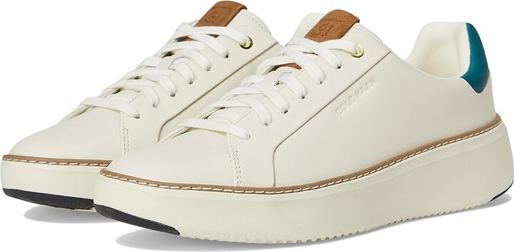 Cole Haan Grandpro Topspin Sneaker Women's Shoes Ivory Leather/Tobacco Suede/Leather : 9 C - Wide, Textile/Leather