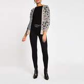 Thumbnail for your product : River Island Grey leopard print fluffy knit cardigan