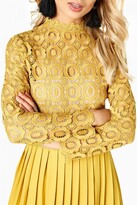 Thumbnail for your product : Little Mistress Alice Mustard Crochet Top Midaxi Dress With Pleated Skirt