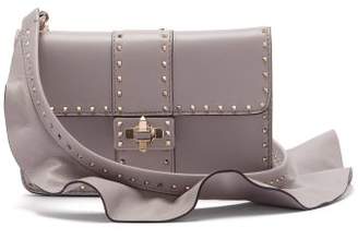Valentino Rockstud Ruffle Strap Cross Body Leather Bag - Womens - Light Grey