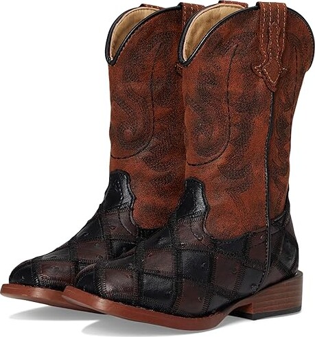 Roper Kids Bird Blocks (Toddler/Little Kid) Cowboy Boots Brown : 12 Little Kid M, Synthetic