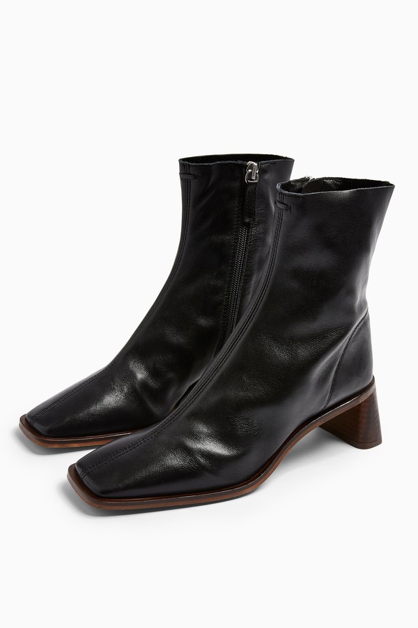Topshop MAJA Leather Black Sock Boots - ShopStyle