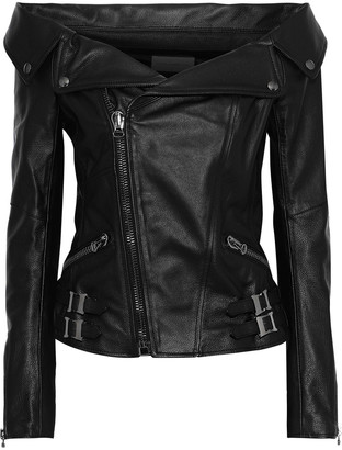 Faith Connexion Off-the-shoulder Textured-leather Biker Jacket