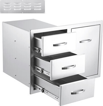 WFX Utility Superior Stainless Steel Outdoor Kitchen Drawer Combo with Access Door – Enclosed Built-In Storage Cabinet for BBQ Island & Grill Station – 28Wx20Dx20