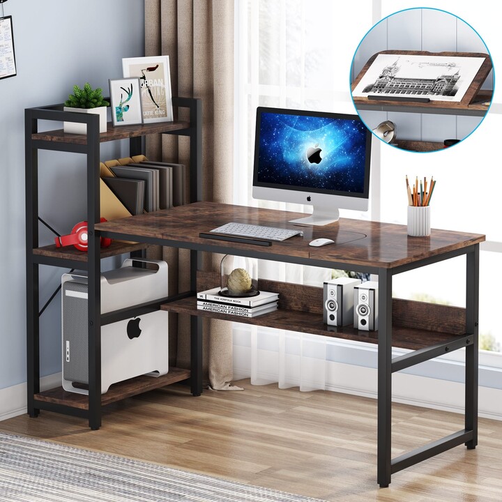 Tribesigns Computer Desk with 4Tier Storage Shelves and Tiltable