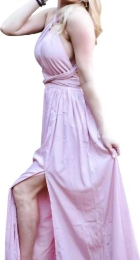 LENA Halter Neckline Midi Dress In Pink