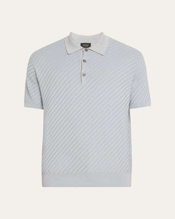 Brioni Men's Basketweave Stitch Polo Sweater