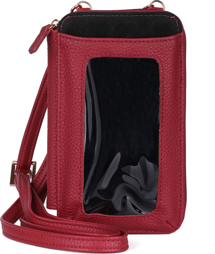 Julia Buxton Women’s Pebble RFID Everywhere Crossbody Vegan Leather, Red