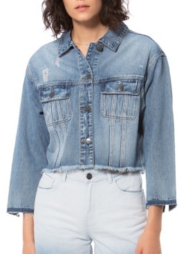 plus size cropped white denim jacket