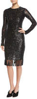 Thumbnail for your product : Michael Kors Collection Jewel-Neck Embellished Sequin Cocktail Dress w/ Tassel Hem