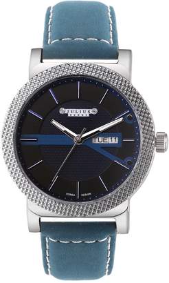 Julius JAH-083B Men's Two-Tone Textural Dial Fashion Calendar Watch with Blue Leather Band