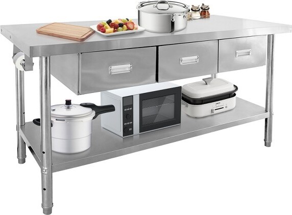 Fulvari StainlessSteelTablewith3DrawersCommercialKitchenPrepTableUtilityWorkTableWorkbenchforKitchenRestaurantWarehouse71\