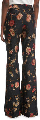 Prabal Gurung Mid-Rise Floral-Jacquard Bootcut-Leg Pants