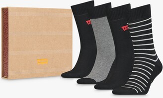 Levi's Regular Cut Batwing Logo Socks, Pack of 4, Black/Stripe